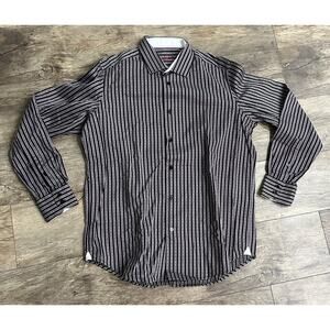 Robert Graham Men’s Size 16 M/L Black Pink Striped Floral Button Up Dress Shirt